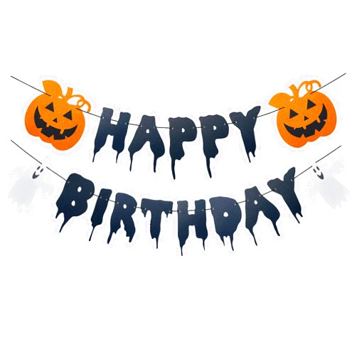 Runhiskii Black Glitter Happy Birthday Halloween Banner, Halloween Pumpkin Ghost Birthday Banner for Happy Birthday Halloween Decorations, Halloween Hanging Paper Garland Bunting Sign