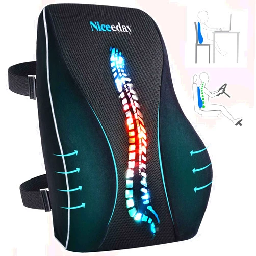 Niceeday Lumbar Support Pillow for Office Chair Car Back Support Pillow, Memory Foam Gaming Chair Desk Chair Back Cushion for Lower Back Pain Relief, Ergonomic Back Rest with Double Adjustable Straps