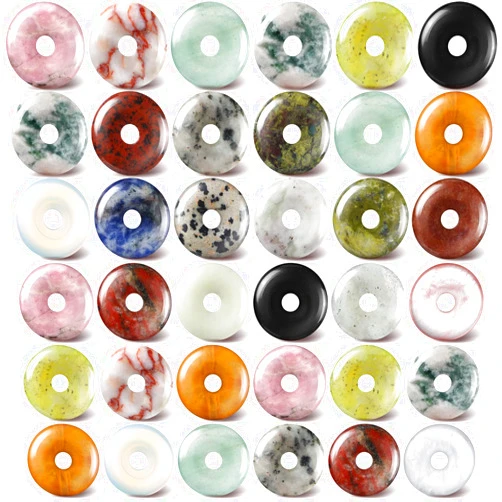 Nuenen 32 Pieces Worry Stones Donut Lucky Crystal 20 mm Gemstone Donut Disc Pendants Large Hole Quartz Amulet Lucky Crystal Stones for Witchcraft Supplies DIY Jewelry Making