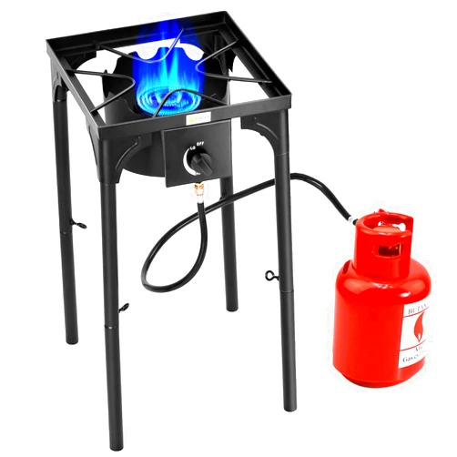 Goplus Outdoor Camping Stove, Single Burner Propane Gas Cooker w/Detachable Legs & 0-20 PSI Regulator & CSA Approval for Camp Paito RV, Cast Iron, 100,000-BTU