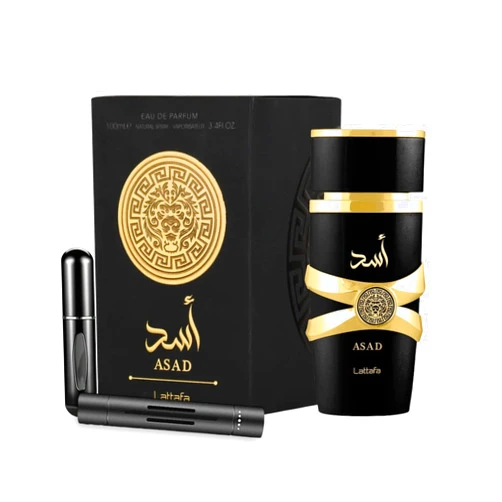 JUSPIT Bundle Lattafa Asad Eau De Parfum for Men Perfume Gift set, 3.4 Fl Oz, bundle with Car Fresheners, Travel Atomizer
