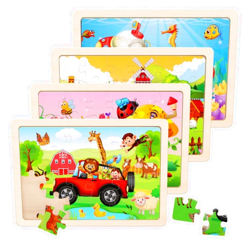NASHRIO Wooden Puzzles Toys for Kids Ages 3-5, Set of 4 Packs with 20-Piece Farm, Animals Theme Wood Jigsaw Puzzles, Preschool Educational Brain Teaser Toys for Boys and Girls 3-6 Years Old.