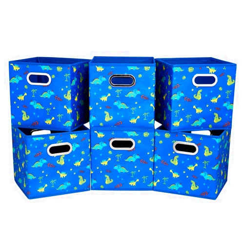 HSDT Dinosaur Fabric Storage Cubes Bins Kids 13x13x 13 in Navy Blue Storage Cubes Inserts Foldable Cloth Storage Boxes Collapsible Storage Baskets Drawer for Cube Organizer ,QY-SC06-6