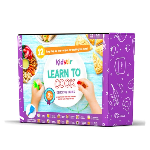 KIDSTIR Learn to Cook Kids Cooking Kit | 12 Delicious Kid-Friendly Recipes & Kids Size Cooking Tool | Easy Step-by-Step Instructions with STEAM Learning Best Cooking Gifts for Kids | Delicious Dishes