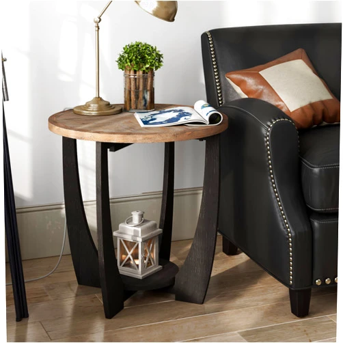 COZAYH Rustic Farmhouse End Table with Storage Shelf, French Country Accent Side Table for Family, Dinning or Living Room, Small Spaces, Modern, Round