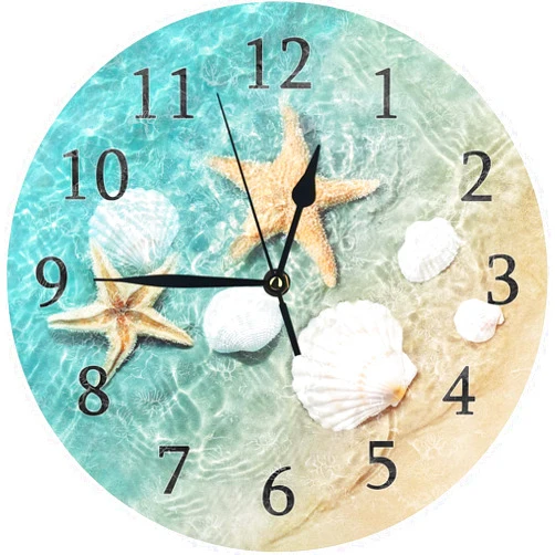 ATEDEANEI Bathroom Wall Clock, Small Silent Battery Operated Teal Decor for Living Room,Kitchen,Bedroom,10 Inch,Beach Starfish