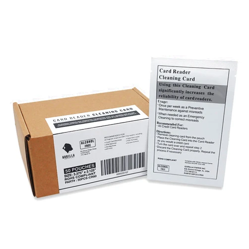Gorilla Supply 50pk Presaturated Swipe Head Cleaning Cards (Dual Side) CR80 (50 cards)