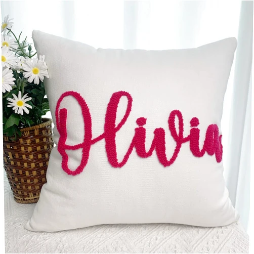 Sdarrgrow Personalized Pillow with Name Custom Embroidered Names Throw Pillows Customized Monogrammed 14''x14'' Pillow Covers for Kids Dad Couple Valentine Birthday Gifts