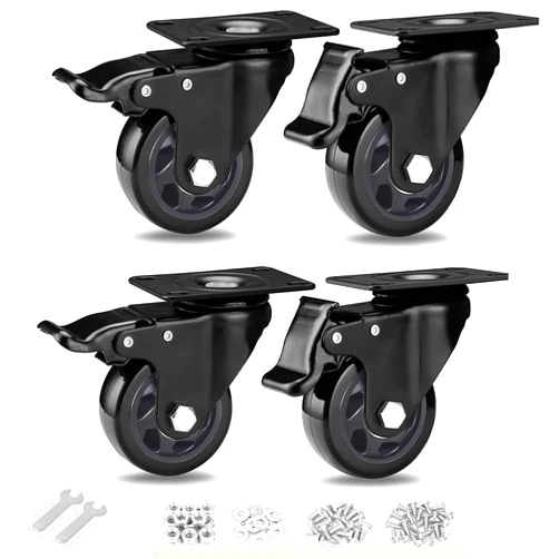 YAEMIKY Swivel Caster Wheels 1100lbs,3 Inch Casters Set of 4,Heavy Duty Casters with Brake,YAEMIKY Premium Dual Locking Castors with Plate for Cart,Furniture,Workbench,Trolley(16pcs Screws Included)