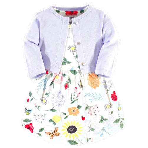 Touched by Nature Baby Girl Organic Cotton Dress and Cardigan