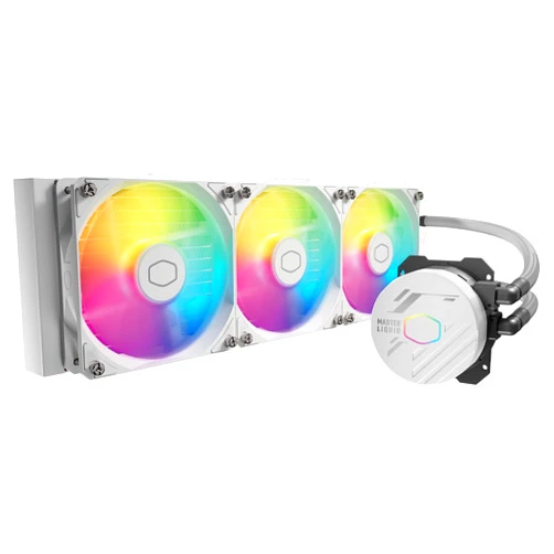 Cooler Master 360L Core White ARGB Close-Loop AIO Liquid Cooler, R9|i9 Gen S Dual Chamber Pump, 120mm PWM, 360mm Radiator, aRGB Lighting, AMD Ryzen AM5|4, Intel LGA 1851|1700 Platform