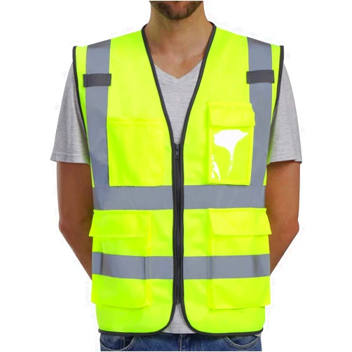 Dib Safety Vest Reflective ANSI Class 2, High Visibility Vest with Pockets and Zipper, Construction Work Vest Hi Vis Yellow 2XL