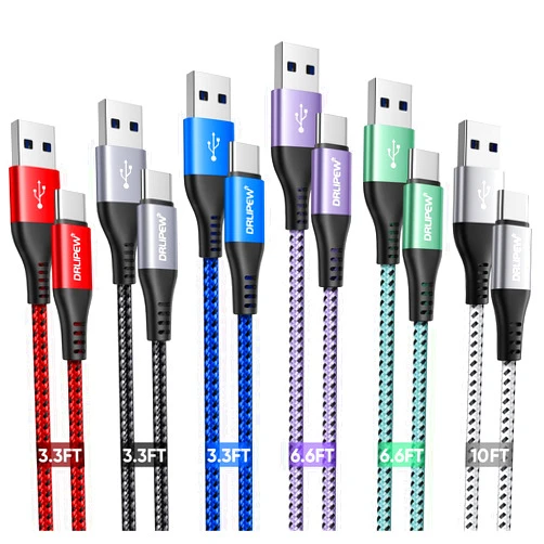DRLIPEW USB C Cable(6-Pack,3ft/3ft/3ft/6ft/6ft/10ft), USB to USB C Cable Braided Type C Charger Cord Fast Charging for iPhone 15/15 Pro Max, Samsung Galaxy S20 S21 S22 S23 S24 Ultra 5G, Google Pixel, LG V50