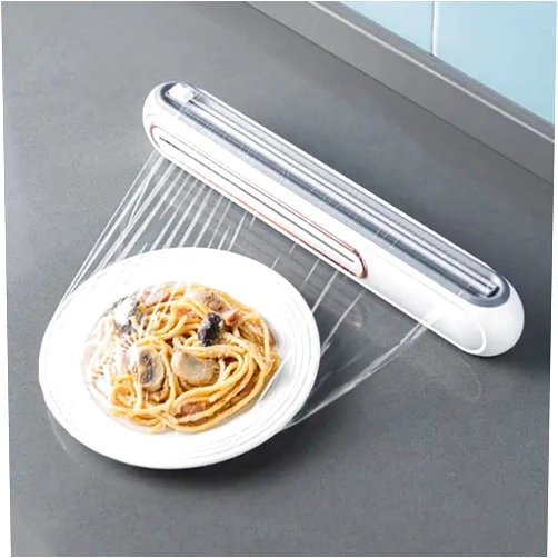 Generic Refillable Magnetic Plastic Wrap Dispenser with Slide Cutter, Plastic Wrap Dispenser with Cutter, Press and Seal Plastic Wrap