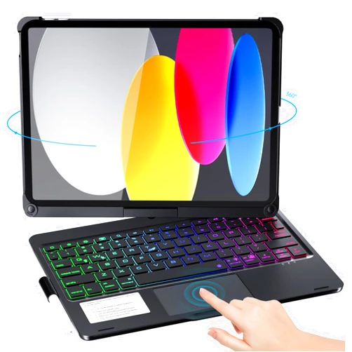 OPAKIT 10th Generation Case with Keyboard, 360° Magnetic Keyboard Case with 7 Color Backlit, Built-in Pencil Holder, Wireless Bluetooth Keyboard Case for 2022 10th Gen 10.9