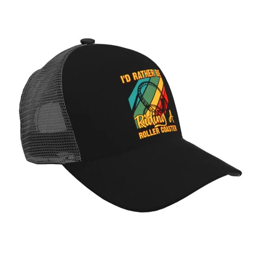 HXKDIAR Breathable I'd Rather Be Riding A Roller Coaster Baseball Cap for Men Women Trucker Hats Outdoors Adjustable Mesh Fashion Dad Hat Black