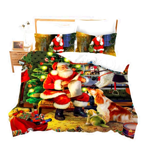 Erosebridal Christmas Duvet Cover King Size Red Kids Bedding Set 3D Santa Claus Dog Printed Bedspread Cover Christmas Warm Theme Decor Comforter Cover for Family Adult Pattern Decor Quilt Cover