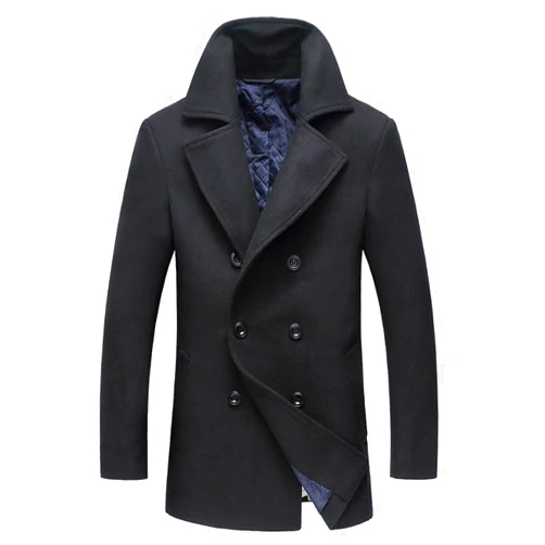 chouyatou Men's Classic Notched Collar Double Breasted Wool Blend Pea Coat