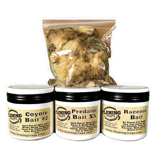 Fleming Traps Predator Bait Kit - Coyote, X5 & Raccoon Bait with Wool - 3 Pack