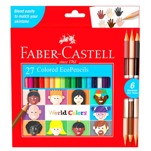 Faber-Castell World Colors Ecopencils, 27 Count - Diverse Skin Tone Colored Pencils For Kids