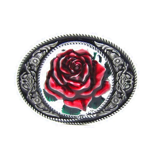 MASOP VOGU Vintage Oval Flower Rose Belt Buckle Cowgirl Girl Mens Rodeo Floral Metal
