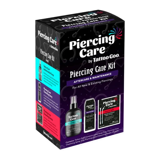 Tattoo Goo Piercing Care Kit by Tattoo Goo - Complete Kit Includes Antimicrobial Soap, Cleansing Spray and Cleansing Swabs Piercing Aftercare Kit