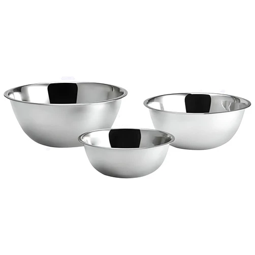 OCS Parts Stainless Steel Mixing Bowl 3-Piece Set | Stackable, Dishwasher Safe Flat Base Mixing Bowls for Home and Commercial Kitchens