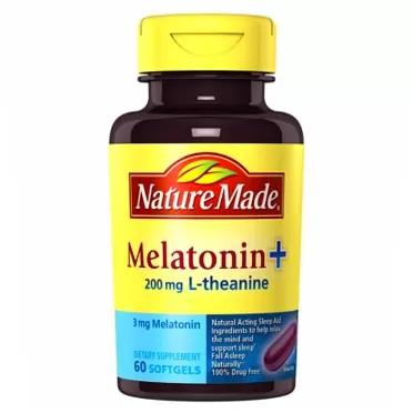 Nature Made Melatonin + L-Theanine 200mg, Softgels 60 Caplets (Pack of 2)