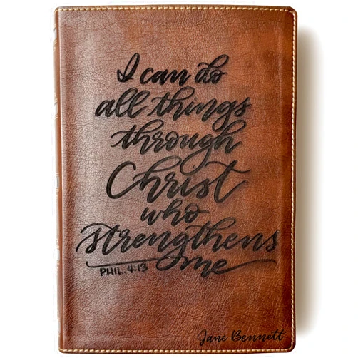 JOY CREATIVE NKJV Wide-Margin Bible | Personalized with Name | Custome Design Hand Lettered and Laser Engraved | Features Philippians 4:13 | Gift for Birthday, Graduation, Baptism, Wedding...