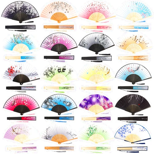 Yulejo 20 Pcs Floral Hand Fan Chinese Vintage Style Folding Fan Silk Handheld Fan Foldable Bamboo Framed Foldable Fan Fabric Silk Fans with Elegant Tassel Decorative Folding Fans (Fresh Style)
