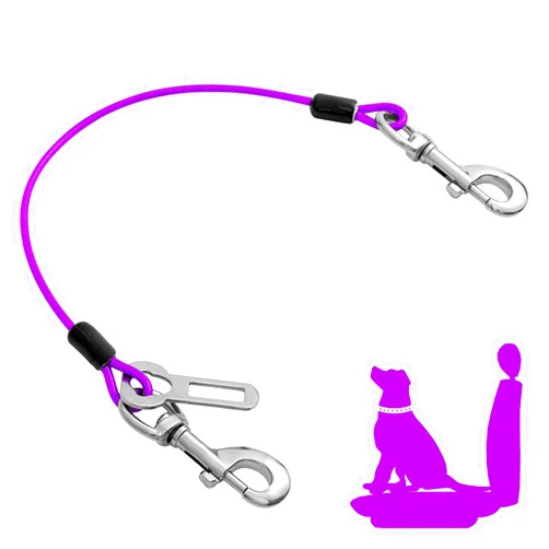 Mi Metty Dog Seat Belt Harness for Car,Dog Seatbelt of Coated Wire Leash Safety Restraint,No Chew Tether Cable Vehicle Dog Accessories,Double Clips & Latch (Purple, 24 inch/60 CM)