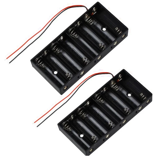 AIMPGSTL 8AA Battery Case Holder 8x1.5V, 2PCS DIY Battery Storage Boxes, AA 8 Bay Cell Battery Holder, 8 Slots in Parallel Black Plastic Batteries Case