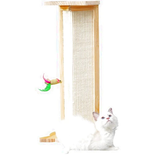 belecoo WAYUTO Solid Wood Cat Scratch Post Corner Cat Scratcher Sisal Sofa Scratcher for Large Cats Vertical Scratching Post Wear-Resistant Scratching Mat with Cat Toys White 9.8 * 25.2
