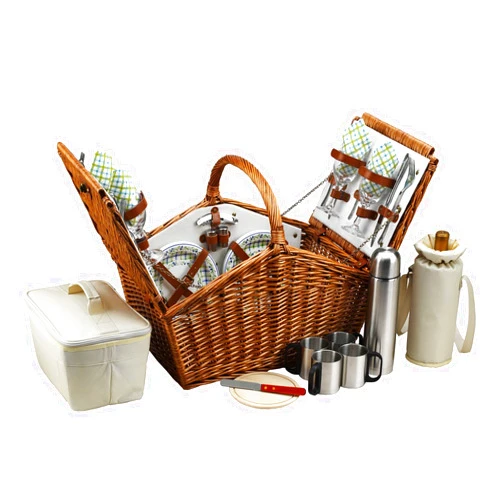 Picnic at Ascot Huntsman English-Style Willow Picnic Basket with Service for 4 and Coffee Set - Gazebo