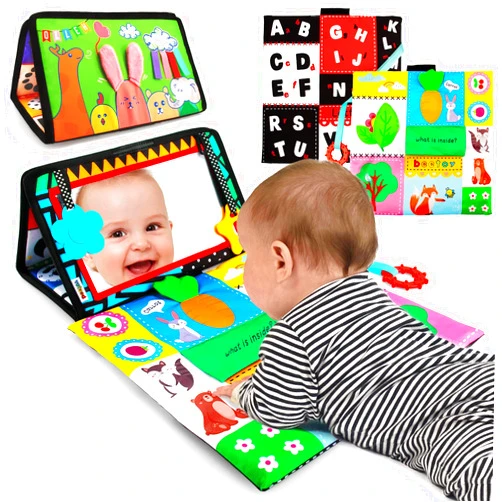 beetoy Tummy Time Baby Mirror Toys with Black and White Pattern, High Contrast 3D Activity Play Crinkle Toys Baby Mirror for Newborn 0 3 6 Months