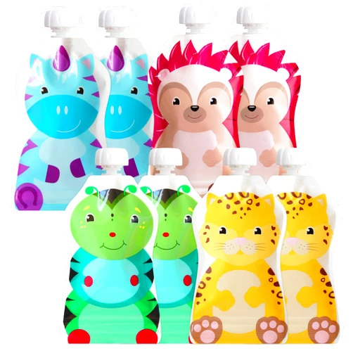 ChooMee Reusable Baby Food Pouches | BPA Free | Fill with Baby Food Applesauce Yogurt and Purees | Leakproof Double Lock Zipper, Easy Fill and Clean Wide Bottom | 5 oz | 8 pack, SnakPack FreshSquad