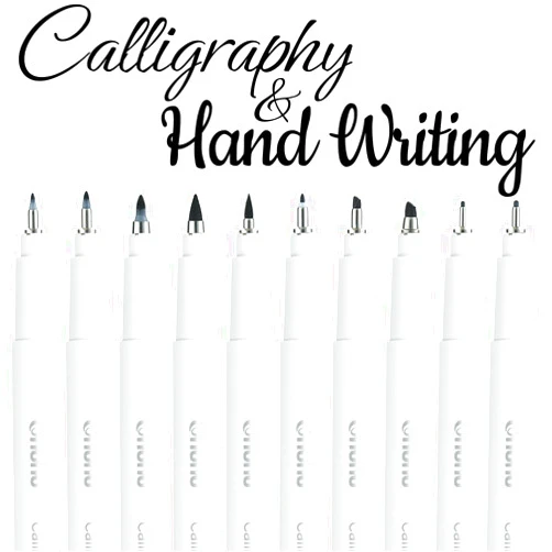 Ohuhu Calligraphy Pens, Brush Chisel Fine 10 Size Tips Pigment Black Ink Hand Lettering Pens Calligraphy Brush Markers for Beginner Handwriting Cardmaking Sketching Drawing Illustration Bullet Journal
