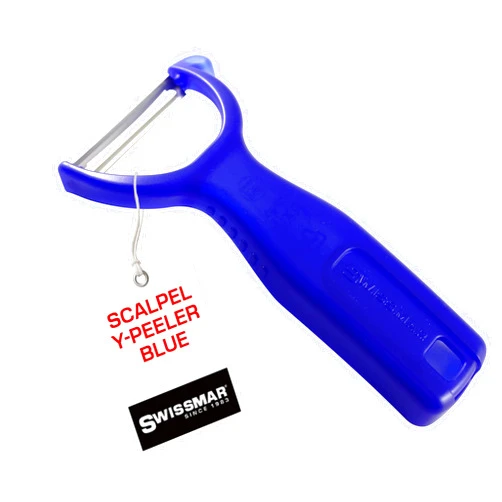 Swissmar Peeler - Y Peeler with Stainless Steel Scalpel Blade - Perfect for Potato, Vegetable, Fruit, Carrot, Apple, Mango Peeler for Kitchen - Plastic Blade Protector Included - Blue