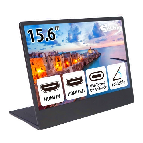GeChic M505E 15.6 inch FHD 1080p Portable Monitor with USB Type-C Input, HDMI Input/Output, DC-in Port, Daisy Chain Display for Conference, Factory, Industry, Gaming, Plug&Play, Foldable Screen