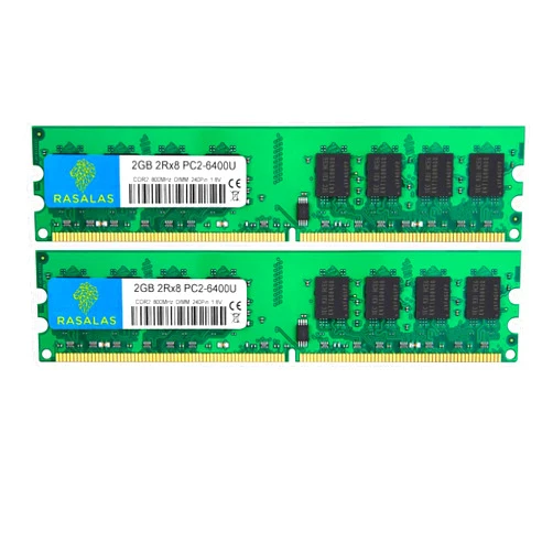 Rasalas DDR2 800 PC2-6400 DDR2 4GB Kit (2x2GB) DDR2-800 Udimm Ram Desktop PC2-6400U 2RX8 1.8V CL6 240 Pin Non-ECC Unbuffered Desktop RAM Memory Modules