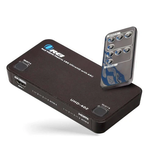 OREI 4K HDMI Matrix Switch 4 X 2, Switcher 18G UltraHD with Arc Supports upto 4K @ 60Hz & 1080P IR Remote Control - Full Matrix Selection (UHD-402)