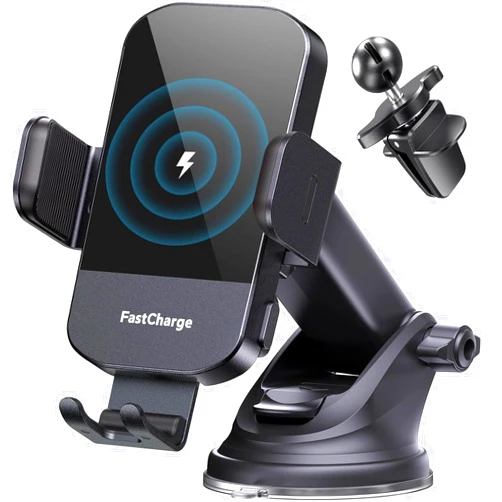 CHGeek Wireless Car Charger, 15W Fast Charging Auto Clamping Car Charger Phone Mount Phone Holder fit for iPhone 16 15 14 13 12 Pro Max 11 XR XS, Samsung Galaxy S24 Ultra S23 S22 S21, S20, S10+, Black
