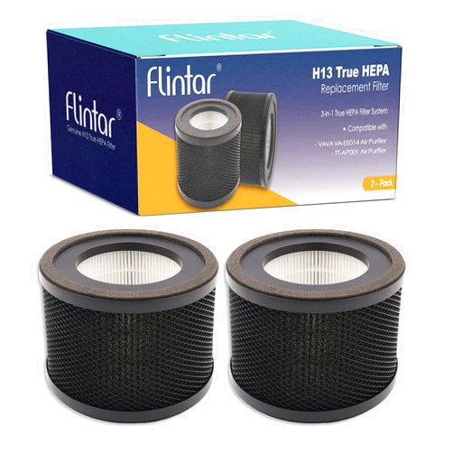 Flintar TT-AP001 Replacement Filter, Compatible with TaoTronics TT-AP001 Air Purifier and VAVA VA-EE014 Air Purifier, 3-in-1 H13 Grade Filtration and Activated Carbon Filter Set, 2-Pack