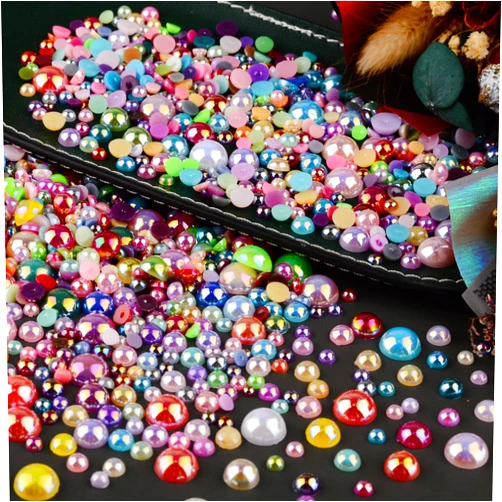 Sinyanail 2200Pcs Flatback Pearls for Crafts,Assorted Sizes Half Round Pearl Beads Rhinestones for Nails,Pearl Flatback Resin Cabochons Beads for DIY Crafts Decoration (Colorful)