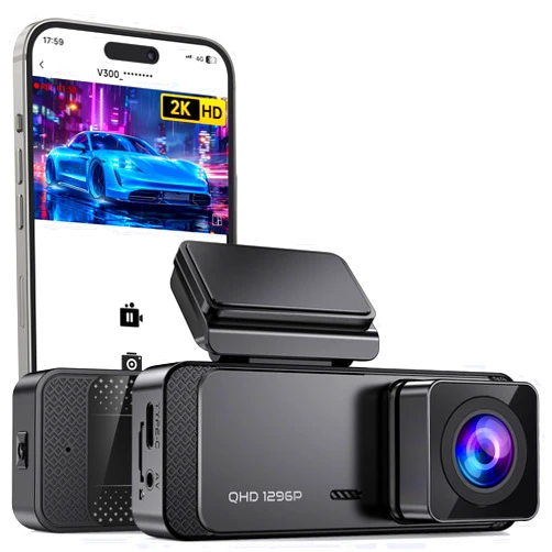 Veement Dash Cam, 1296P Front Dashcam, V300 WiFi Dash Camera for Cars with App, Night Vision, Mini Hidden Single Car Camera, Loop Recording, 24H Parking Mode, Support 256GB Max, Black