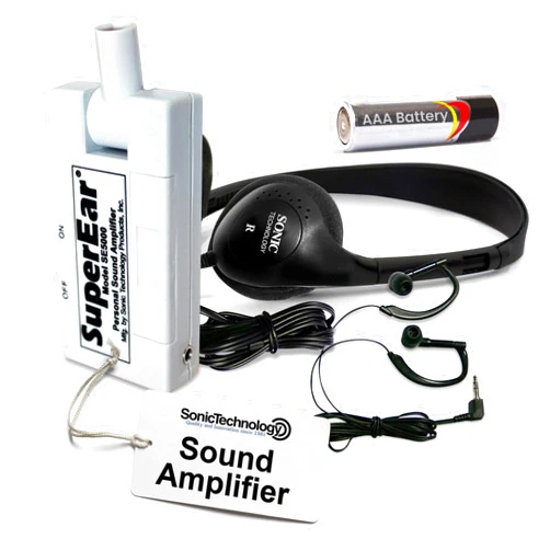 SuperEar Personal Sound Amplifier Model SE5000 (PSAP), 50dB Gain, Hand Held Pocket Size Audio Amplifier with Headphones, EarBuds, Tactile On/Off Volume Control for Adults, Audiologists, and Seniors