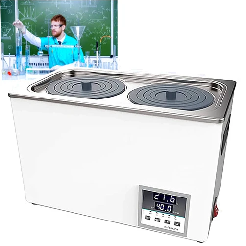 MINRUN Double Holes Lab Digital Thermostatic Water Bath, RT 5-99.9°C, 0-999 Mins Timer, Stainless Steel Inner Tank Electric Heating Thermostatic Porous Water Bath