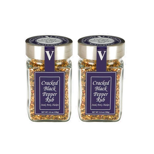 Victoria Taylor's Cracked Black Pepper Rub- 5.5 oz. Jar (Pack of 2) - A classic Montreal Style Steak Seasoning Blend. Use on steak, chicken, pork or vegetables.
