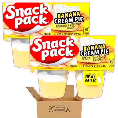 Cornershop Confections Snack-Pack Banana Cream Pie Pudding 8 Cup Bundle - 2 Packs, Each with 4 Individually Sealed 3.25 Ounce Pudding Cups - For Work or School Lunches, Snacks, Movies - In a Cornershop Confections Box