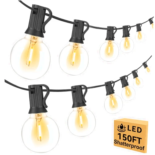 Arbrac 150ft Outdoor String Lights Waterproof/Connectable/Dimmable LED Shatterproof Bulbs,UL Listed Globe G40 String Lights Outside Lighting for Patio Backyard Cafe Party Wedding Garden